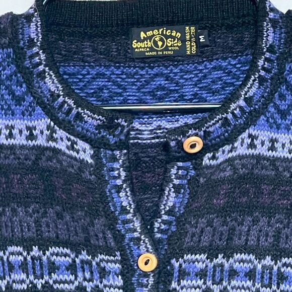 American South Side Alpaca purple Fair Isle Button Cardigan Womens Sz M - Picture 3 of 6